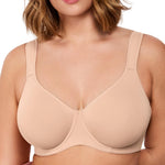 HSIA Bras for Women Minimizer Full Coverage, Plus Size T Shirt Unlined Underwire Smooth Bra, Seamless Cups Joan Ultimate Soft Light Beige