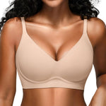 Wireless Jelly Bras for Women No Underwire - Seamless Padded T-Shirt Bralette with Support, Full Coverage Comfort Bra (M, Skin)