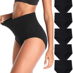 QOVOQ Women's High Waist Cotton Underwear Stretch Briefs Soft Comfy Ladies Panties MultiPack Black