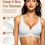 Gailife Deep V Jelly Bras for Women No Underwire Wireless Seamless Push Up Bra Comfort Support Plunge Bralette Full Coverage -WT,L White
