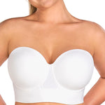 HSIA Strapless Bras for Women, Longline Corset for Large Bust Plus Size Supportive Bustier Minimizer Convertible Bandeau, White Classic 34DD