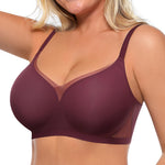 SHAPELLX Bra for Women Wireless Push Up Bra with Lift and Support Soft No Underwire Bralette Minimizer Bra for Back Fat Smoothing Maroon L
