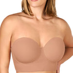 HSIA Strapless Bras for Women, Longline Corset for Large Bust Plus Size Supportive Bustier Minimizer Convertible Bandeau, Dark Beige 34DD