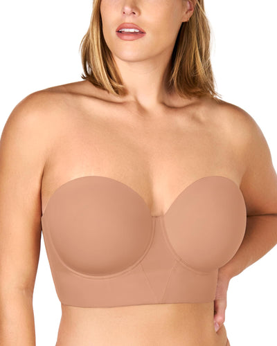 HSIA Strapless Bras for Women, Longline Corset for Large Bust Plus Size Supportive Bustier Minimizer Convertible Bandeau, Dark Beige 34DD