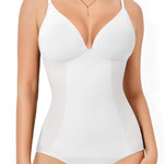 Irisnaya Women's Plunge Deep V Neck Bodysuits with Built in Bra Body Suits | Double-lined shapewear body suits tops has no-wire bra support. Adjustable straps offer a custom fit for work or events.