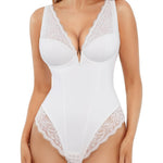Popilush Lace Body Suits for Womens Tummy Control White Bodysuit Deep V Neck Thong Shapewear Going Out Corset Tops