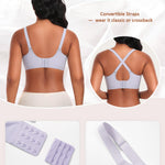 Seamless Wireless Sewn in Padded Bras for Women Supportive Tshirt V Neck Bralettes No Wire Soft Everyday Gel Bra(A2# Purple(Jacquard Pattern),Medium)