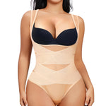 Nebility Thong Shapewear Bodysuit for Women Tummy Control Body Shaper Faja Seamless Waist Trainer Corset Stomach Girdles(Small,Beige Thong)