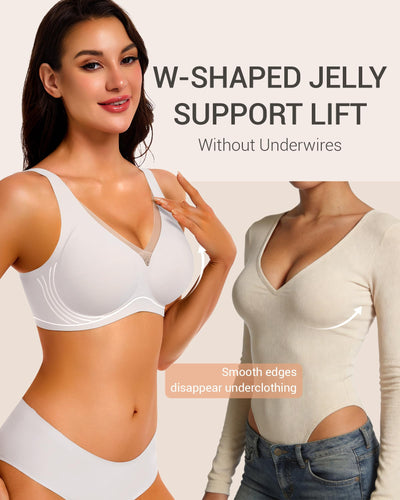 Gailife Womens Deep V Jelly Bras Wireless Mesh Comfortable Bralette Supportive No Underwire Bras Seamless Push Up Plunge Bra -WT,XXL Cream