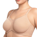 HSIA Minimizer Bras for Women Plus Size, Full Coverage Coolcomfort T Shirt Unlined Bra with Underwire for Heavy Breast, Light Beige with Floral Print 38DDD