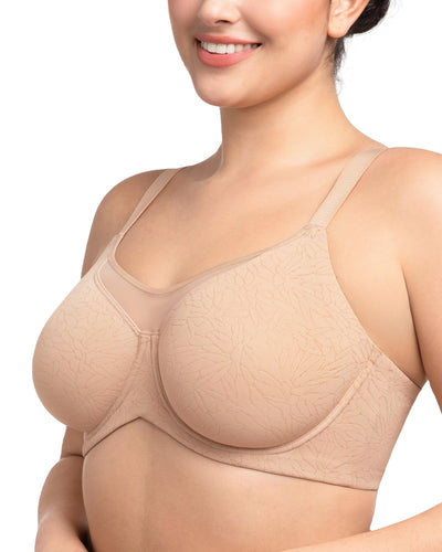 HSIA Minimizer Bras for Women Plus Size, Full Coverage Coolcomfort T Shirt Unlined Bra with Underwire for Heavy Breast, Light Beige with Floral Print 34C