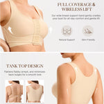 BRABIC Compression Bra Post Surgery - Mastectomy Bras for Women Front Closure with Removable Breast Support Band (Beige,Large)