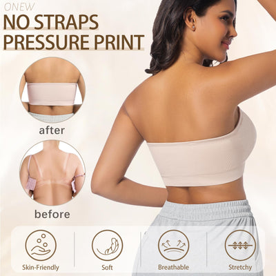 ONEW Strapless Bras for Women Non-Slip Silicone Bandeau Bra Seamless Wireless Tube Top Bralette,Beige,X-Small