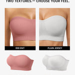 Vertvie Strapless Bra Wireless Non-Slip Push Up Bandeau Bras for Women Full Support Tube Tops Padded Bralette S-Large Breasts(Pink,Large)