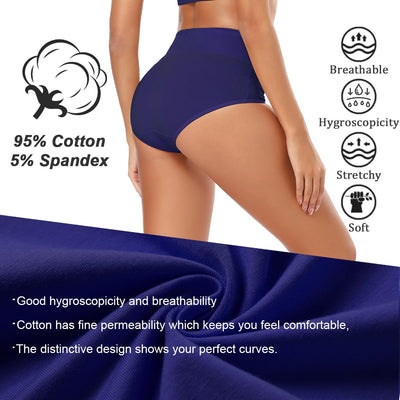 Molasus Women's Soft Cotton Underwear Briefs High Waisted Postpartum Panties Ladies Full Coverage Plus Size Underpants Pack of 5,Large