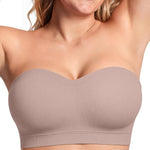 Vertvie Strapless Bra Wireless Non-Slip Push Up Bandeau Bras for Women Full Support Tube Tops Padded Bralette S-Large Breasts(Grey,Medium)