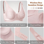 Werena Jelly Wireless Bras for Women Deep V Push Up Everyday Bra No Underwire Supportive Plunge Seamless Tshirt Comfy Bralette (Black+Pink,M)