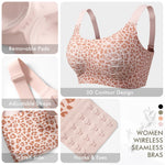 Womens Wireless Jelly Bras Plus Size No Underwire Seamless Full Coverage Comfortable Everyday Bra with Medium Support (Pink Leopard, XX-Large)