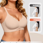 Vertvie Bras for Women Wireless Jelly Push Up Seamless Bra Full Coverage No Underwire Supportive Scalloped T Shirt Bralette(Nude,XX-Large)