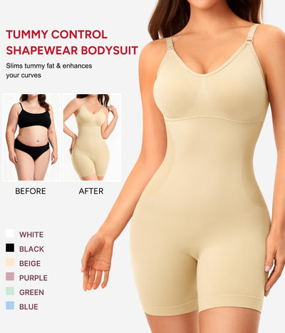 Nebility Women's Shapewear Bodysuit Tummy Control Body Suit Built in Bra Tank Camisole Seamless Mid Thigh Body Shaper
