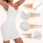 Betaven Shapewear Dress for Women V-Neck Full Slip Dress Seamless Body Shaper Under Dresses Tummy Control Dress,White,Medium