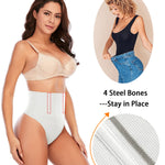 Werena Tummy Control Thong Shapewear for Women Seamless Shaping Novelty Thong Panties Body Shaper Underwear(01# White-mid Waisted(has Boning),Small)