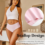Sth Big High Waisted Seamless Underwear for Women No Show Panties Cheeky Scalloped Edge Bikini Breathable Briefs 6 Pack, Large