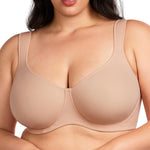 HSIA Bras for Women Minimizer Full Coverage, Plus Size T Shirt Unlined Underwire Smooth Bra, Seamless Cups Joan Ultimate Soft Taupe Beige