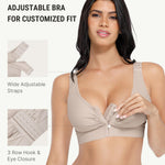 FeelinGirl Post Surgery Front Closure Wireless Bra Compression Shapewear Top with Wide Straps for Breast Augmentation Recovery Gray XXL