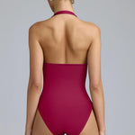 OQQ Women Halter Neck Bodysuits 2 Pack Sleeveless Shapewear One Piece Leotard Shirt Going Out Tops Black Burgundy