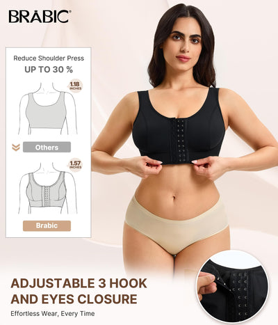 BRABIC Front Closure Compression Bras for Women Post Surgery Wireless Surgery Sleep Bra(Black, Small)