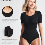 BRABIC Womens Bodysuit Shapewear for Tummy Control Seamless Sleeveless Tank Tops Body Shaper (Black Short Sleeve, Large)