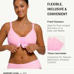 FeelinGirl Full Coverage Mastectomy Bra Compression Bra for Women Front Closure Post Surgical Bra Fuchsia XXXL