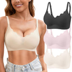 Jasmolly Womens Seamless T-Shirt Bras 3 Pack Wireless Comfy Jelly Bra, Full Coverage Bralette No Show Under Clothes (Black+White+Pink,Medium)