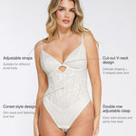 Popilush Lace Bodysuit Shapewear Tummy Control Big Bust V Neck Corset Body Suits Sleeveless Going Out Tops Plus Size