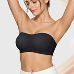 Vertvie Womens Strapless Bra Jelly Push Up Seamless Bandeau Bra Wireless Non Slip Silicone Tube Top Bras Padded Bralette(Airy Black,Small)