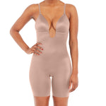 SPANX SPANXshape Suit Your Fancy Plunge Low-Back Mid-Thigh Bodysuit - Comfortable One Piece - Medium Compression - Seamless - Cafe Au Lait - Medium
