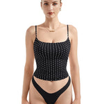 SUUKSESS Women Double Line Square Neck Tank Top Summer Going Out Tops Sleeveless Basic Cami Shirts (Black Polka Dots, L)