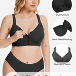 Gailife V Neck Front Closure Bras for Women Wireless Full Coverage Mastectomy Bralettes Comfortable Seamless Everyday Bra, Black, L