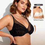 Vertvie Minimizer Bras for Women Full Coverage Underwire Supportive Bra Plus Size Lift Unlined Lace Bralette for Large Bust(Black,36DD)