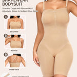 Werena Women's Strapless Shapewear Full Body Bodysuit Tummy Control Seamless Mid Thigh Body Shaper with Removable Straps (Nude,3XL)