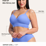 FeelinGirl Wireless Supportive Bras for Women Seamless Comfortable Bralette No Underwire Full Coverage T Shirt Low Back Bra Blue Hydrangea L