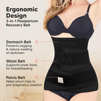 3 in 1 Postpartum Belly Support Recovery Wrap – Postpartum Belly Band, After Birth Brace, Slimming Girdles, Body Shaper Waist Shapewear, Post Surgery Pregnancy Belly Support Band (Midnight Black, M/L)