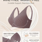 Gailife Womens Deep V Jelly Bras Wireless Mesh Comfortable Bralette Supportive No Underwire Bras Seamless Push Up Plunge Bra -GR,3XL Berry Grey