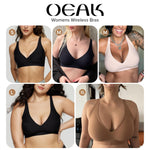 OEAK Womens Deep V Bras Wireless Comfortable Bra Supportive No Underwire Bras Tshirt Push Up Bralettes Plunge Seamless Bra Coffee M