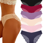 FINETOO 6 Pack Sexy Underwear for Women Silky Seamless No Show Panties Ladies Lace Bikini Lightweight Cheeky Hipster(M)