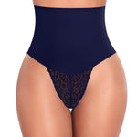 Werena Tummy Control Thong Shapewear for Women Mid High Waisted Body Shaper Underwear Lace Shaping Thong Girdle Panties(#A1 Mid Rise Blue,Small)