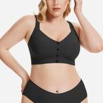 Gailife V Neck Front Closure Bras for Women Wireless Full Coverage Mastectomy Bralettes Comfortable Seamless Everyday Bra, Black, L