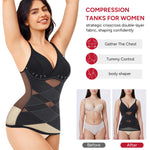 Nebility Compression Tanks for Women Shapewear Tank Tops Tummy Control Body Shaper V Neck Mesh Camisole (Black, Large)