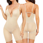 Slimers Body Shaper for Women Tummy Control U Plunge Backless Full Body Shapewear Mid Thigh Mesh strapless Bodysuit Top